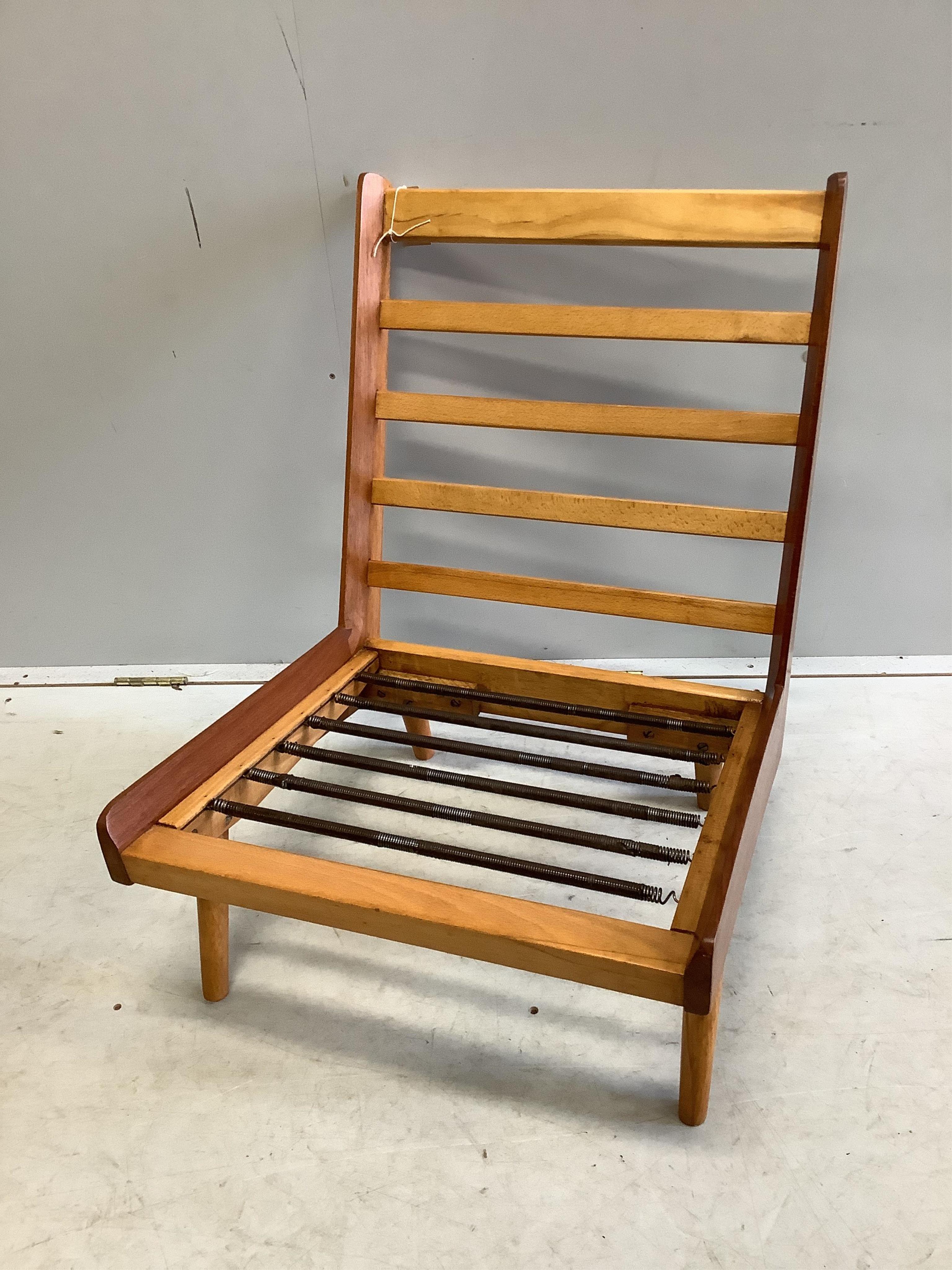 A mid century Robin Day slat chair, width 53cm, depth 55cm, height 71cm. Condition - fair to good